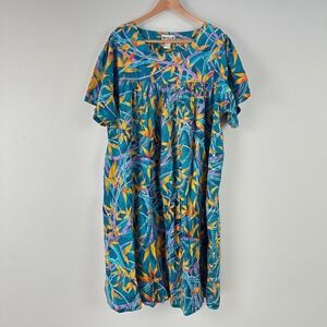 Vintage WINLAR Floral Kaftan Dress 3X Bird of paradise resort colorful MuuMuu